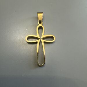 Stainless Steel Cross Pendant Scripture Gold Plated 24 Inch Chain Religious